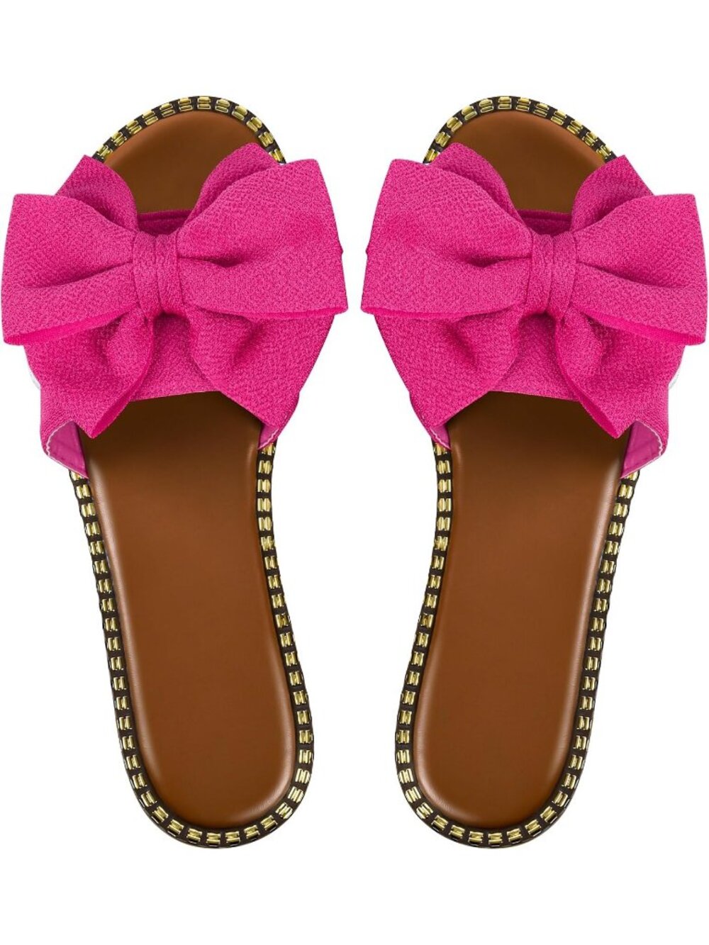 Women's Hot Pink Summer Faux Leather Slip On Bow Knot Slides Open Toe Sandals